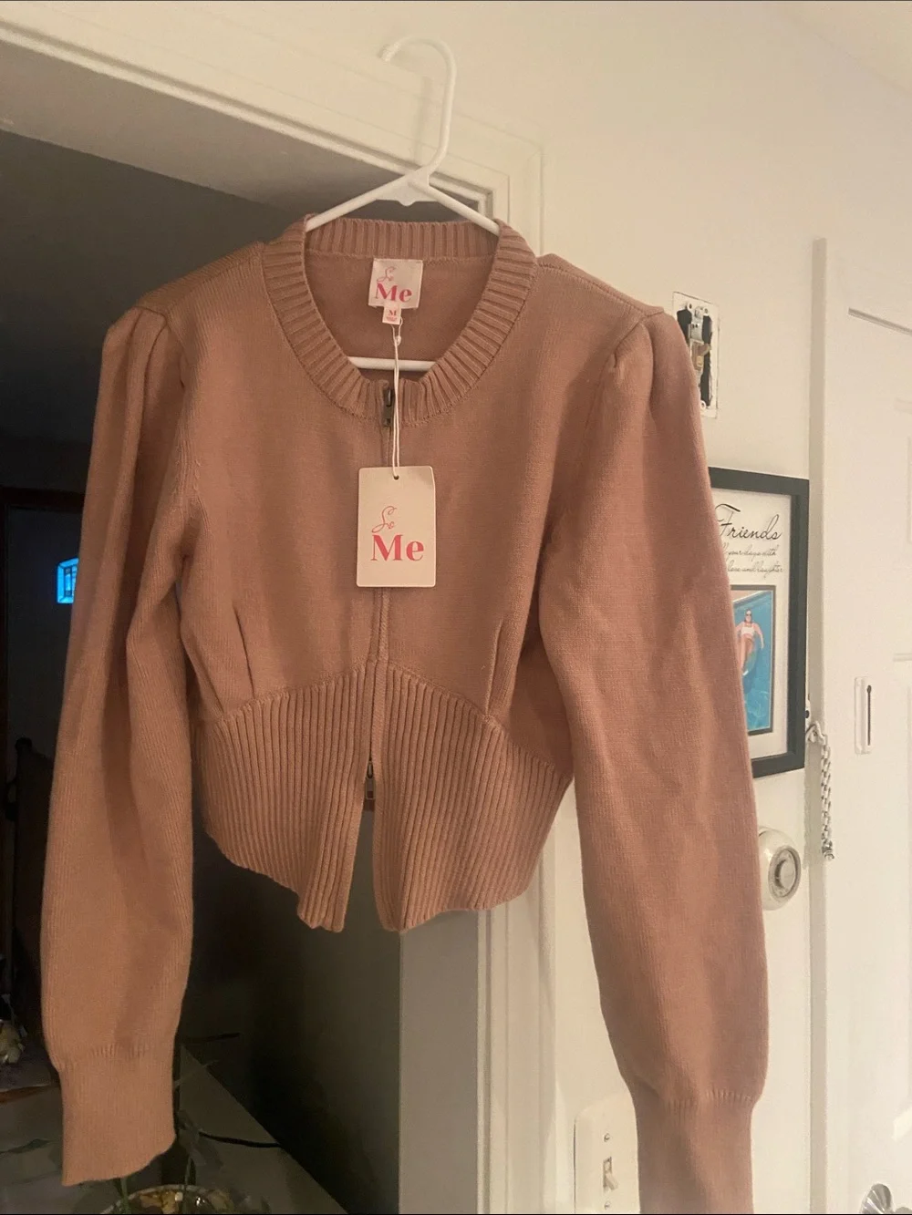ME Makeover Essentials Cropped Ribbed Mauve Tan Cardigan